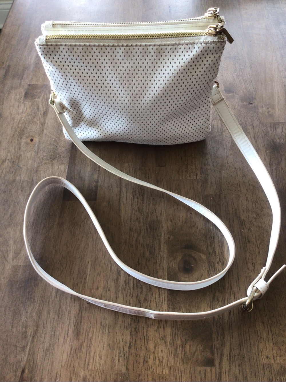 Charming Charlie White Perforated diamond pattern Crossbody with Gold Hardware
